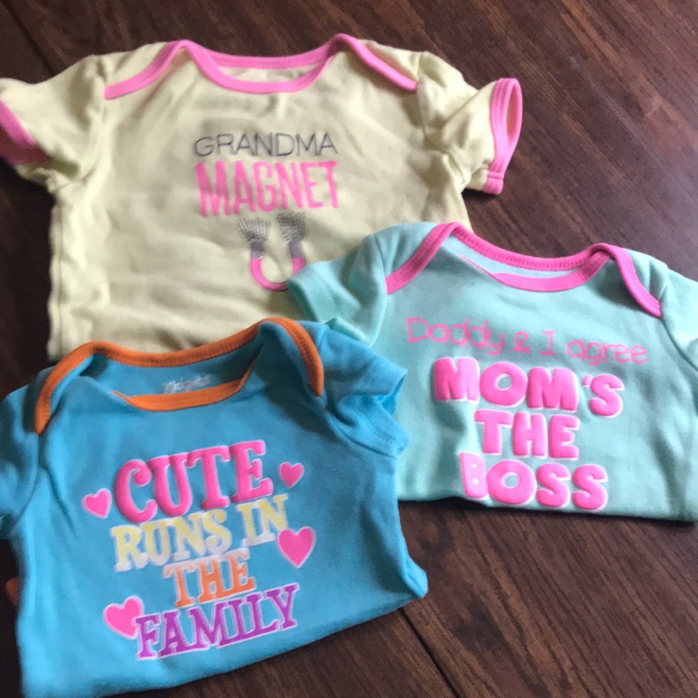 Graphic ringer onesies, 0/3mo AND 24mo